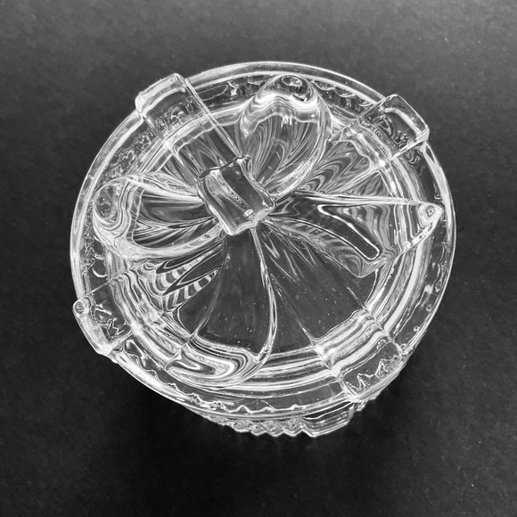 CRYSTAL LIDDED Jewelry or Trinket Round Bow Box EUC - Picture 1 of 6